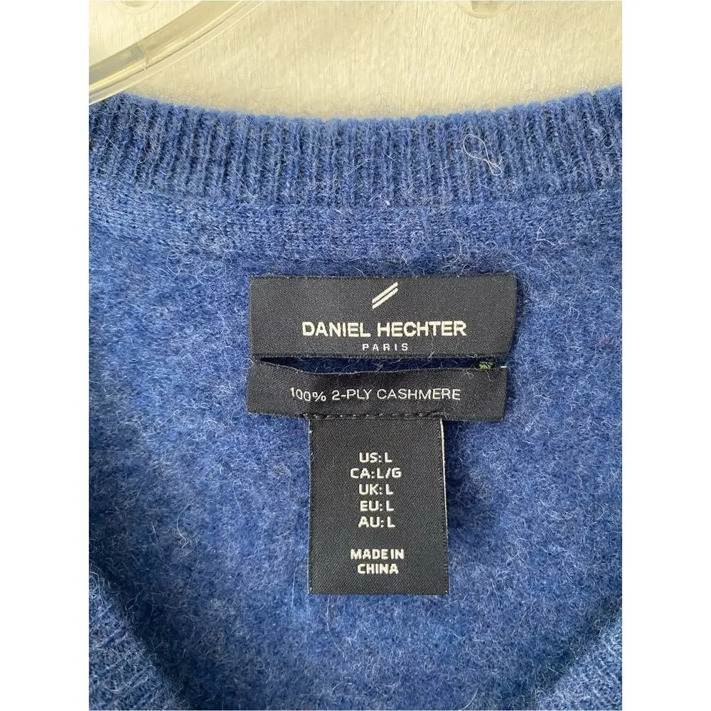 Daniel Hechter Paris Classic Crewneck Men's cashmere 2 Ply Sweater Blue large